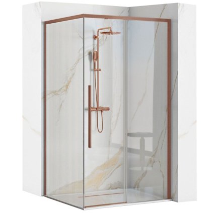 Rea Solar, sprchový kout s posuvnými dveřmi 90(dveře) x 90(stěna) x 195 cm, 6mm čiré sklo, měděný matný profil, REA-K9512