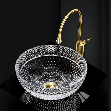 Rea Sue, skleněné umyvadlo na desku 400x400x165 mm, čirá, REA-U4702