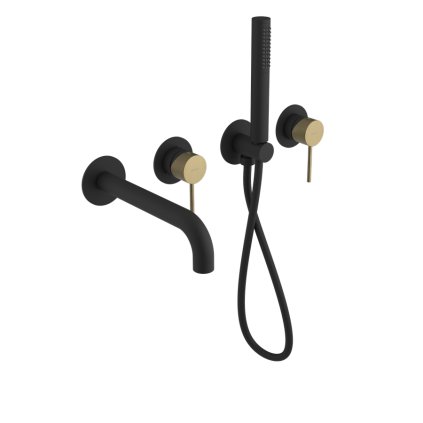 Sapho, ULTRASAN podomítková vanová baterie kompletní, černá mat/zlato mat, UT093VBG