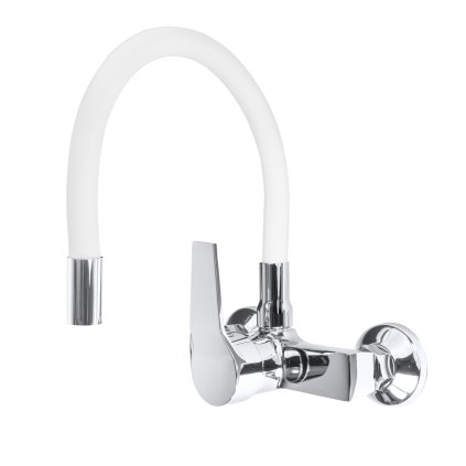 Gamma Flex, nástěnná dřezová baterie s elastickým ramenem, bílá-chromová, GMA-BFXS-WH