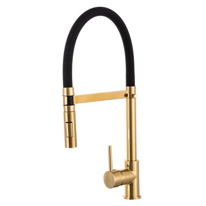 Gamma Vento, dřezová baterie s elastickým ramenem a 2-funkčním výtokem, černá-zlatá lesklá, GMA-BVOK-GD
