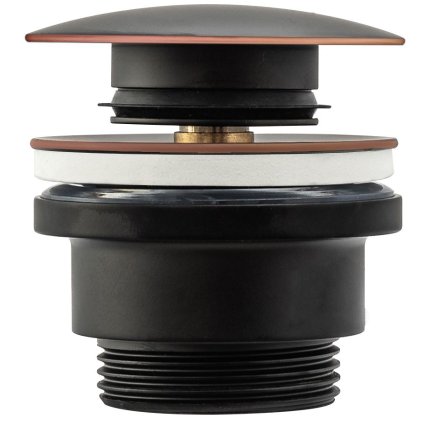 Rea - Uzavíratelná umyvadlová výpusť kulatá, ClickClack, malá zátka, s přepadem, černá se zlatým okrajem - retro design, REA-A5218