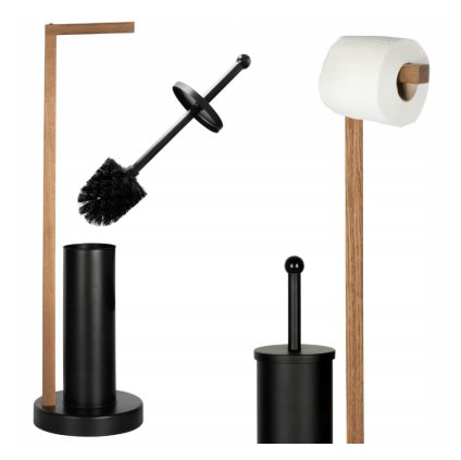 Erga Aurora Black, toaletní WC kartáč s dřevěným držákem na WC papír na postavení 19x19x72,5 cm, hnědá-černá, ERG-SEP-1004SEPSTLUNA