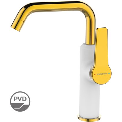 Kuchinox Alanis, umyvadlová baterie s výtokem ve tvaru L, h-235, bílá-zlatá lesklá, LAV-BQI_625G