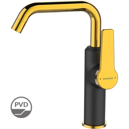 Kuchinox Alanis, umyvadlová baterie s výtokem ve tvaru L, h-235, černá-zlatá lesklá, LAV-BQI_725G