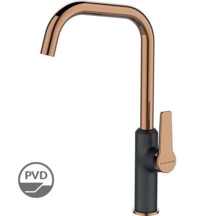 Kuchinox Alanis, vysoká dřezová baterie s výtokem ve tvaru L, h-379, černá-růžové zlato, LAV-BQI_865D