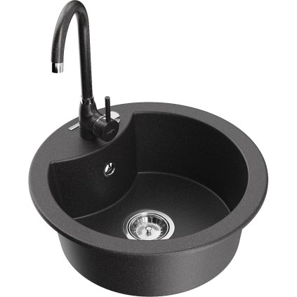 Mexen Diego, 1-komorový granitový dřez 49x49 cm a kuchyňská baterie Telma, černá-skvrnitá, 6512-76-670200-76