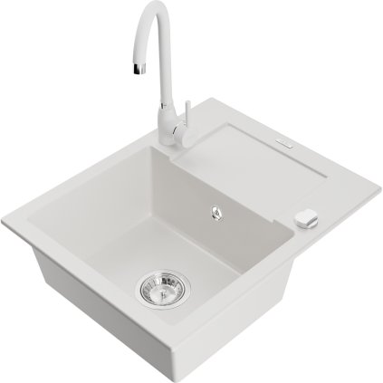 125820 1 mexen enzo 1 komorovy granitovy drez s odkvapkavacom 58x47 cm a kuchynskou bateriou telma biela 6506 20 670200 20