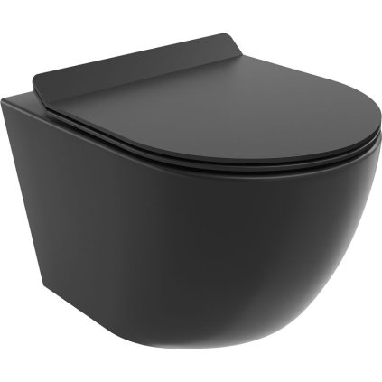 Mexen Lena, závěsná WC mísa 490x360x340 mm, Rimless Tornádo + WC sedátko z duroplastu, černá matná, 30220185T
