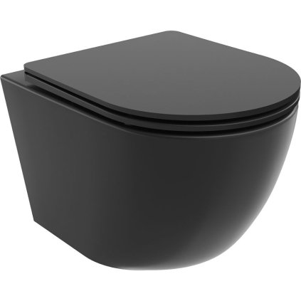 Mexen Lena, závěsná WC mísa 490x360x340 mm, Rimless Tornádo + WC sedátko z duroplastu, černá matná, 30221085T