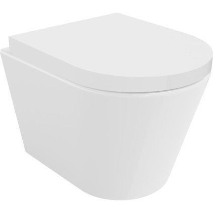 Mexen Rico, závěsná WC mísa 490x360x370 mm, Rimless Tornádo + WC sedátko z duroplastu, bílá lesklá, 30720200T