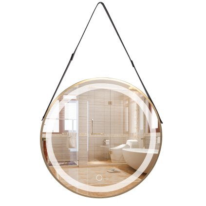 Tutumi, LED zrcadlo 60cm se zlatým rámem na černém pásu YH-3339, zlatá matná, HOM-01504