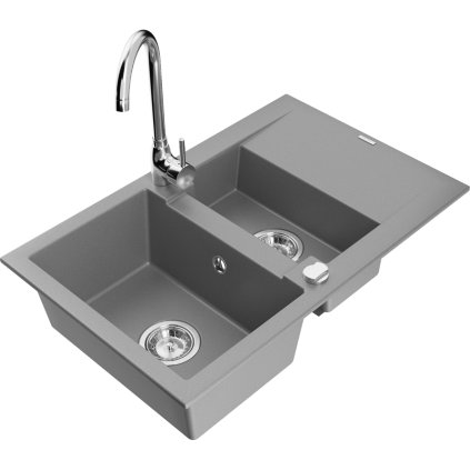 125868 mexen gaspar 1 5 komorovy granitovy drez s odkvapkavacom 74x48 cm a kuchynskou bateriou telma seda 6507 71 670200 00