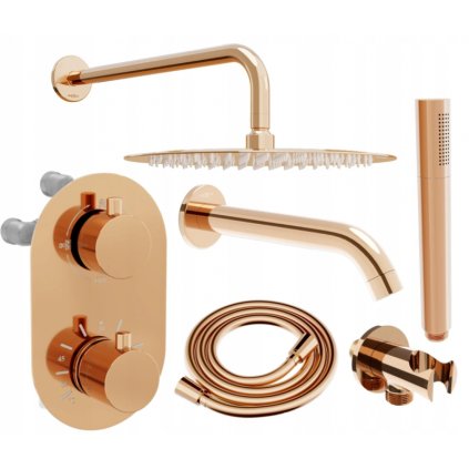 Mexen Kai DR70 podomítková vanová a sprchová souprava s dešťovou sprchou 25 cm, růžová zlatá, 77602DR70251-60