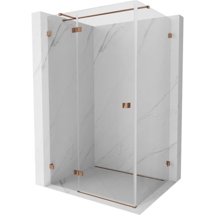 Mexen Lunar T, sklápěcí sprchový kout levý 125 x 70 cm, 8mm čiré sklo, profil růžové zlato, 834T-125-070-60-00-L