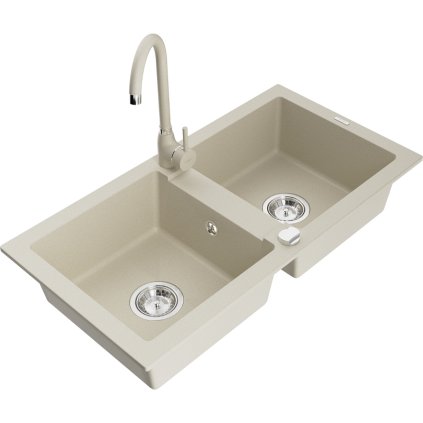 125739 2 mexen mario 2 komorovy granitovy drez 82x44 cm s kuchynskou bateriou telma bezova 6504 69 670200 69