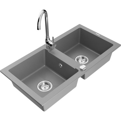 125742 mexen mario 2 komorovy granitovy drez 82x44 cm s kuchynskou bateriou telma seda 6504 71 670200 00