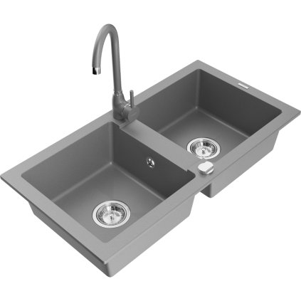 125745 mexen mario 2 komorovy granitovy drez 82x44 cm s kuchynskou bateriou telma seda 6504 71 670200 71