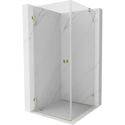 Mexen Lunar-B, výklopný sprchový kout levý 70 x 70 cm, 8mm čiré sklo, zlatý profil, 832-070-070-50-00-L