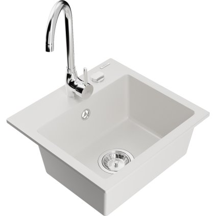 125775 mexen milo 1 komorovy granitovy drez 43 5x41 cm a kuchynska bateria telma biela 6505 20 670200 00