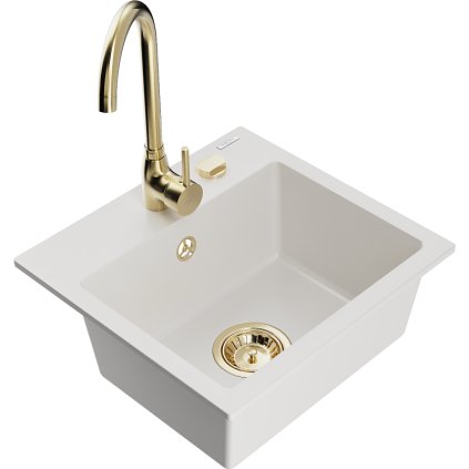 125781 mexen milo 1 komorovy granitovy drez 43 5x41 cm a kuchynska bateria telma biela 6505 20 670200 50