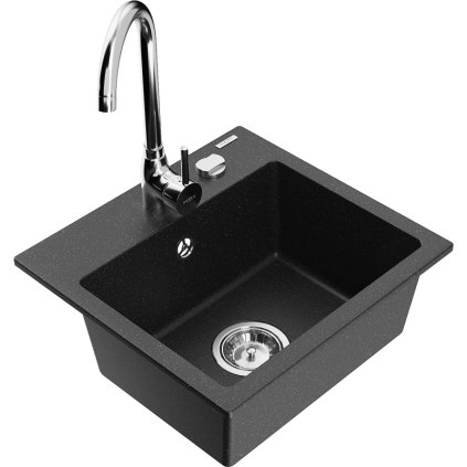 125790 mexen milo 1 komorovy granitovy drez 43 5x41 cm a kuchynska bateria telma cierna strieborna 6505 73 670200 00