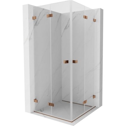 Mexen Lunar-F Duo, skládací sprchový kout 90 x 90 cm, 8mm čiré sklo, profil růžové zlato, 836-090L-090P-60-00