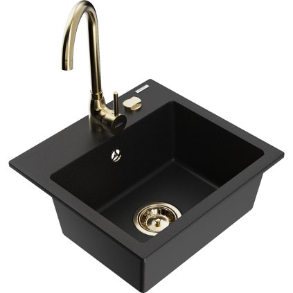 Mexen Milo, 1-komorový granitový dřez 43,5x41 cm a kuchyňská baterie Telma, černá, 6505-77-670200-50