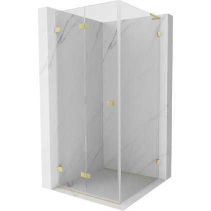 Mexen Lunar-F L, skládací sprchový kout levý 80 x 80 cm, 8mm čiré sklo, zlatý matný profil, 836L-080-080-55-00-L