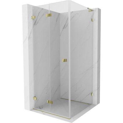 Mexen Lunar-F L, skládací sprchový kout levý 80 x 80 cm, 8mm čiré sklo, zlatý profil, 836L-080-080-50-00-L
