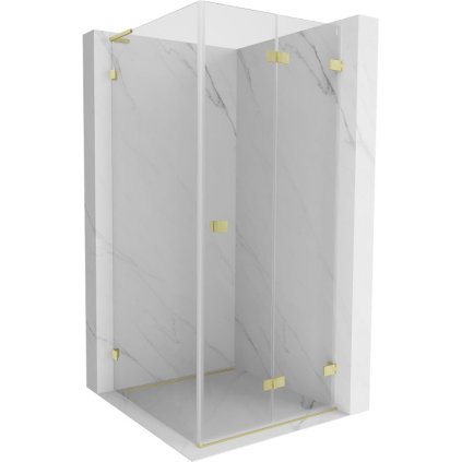 Mexen Lunar-F L, sklápěcí sprchový kout pravý 70 x 70 cm, 8mm čiré sklo, zlatý kartáčovaný - 836L-070-070-55-00-P
