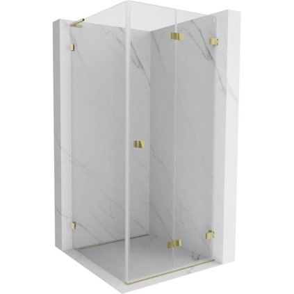 Mexen Lunar-F L, sklápěcí sprchový kout pravý 80 x 80 cm, 8mm čiré sklo, zlatý profil, 836L-080-080-50-00-P