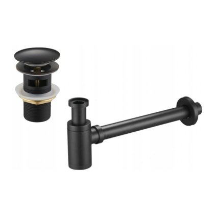 Mexen příslušenství, Kulatý umyvadlový sifon s keramickou zátkou click-clack, s přepadem, starožitná černá, 7992050-79