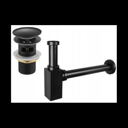 Mexen příslušenství, Čtvercový umyvadlový sifon s keramickou zátkou click-clack, s přepadem, černá, 7992060-75