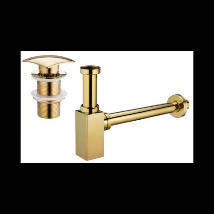 Mexen příslušenství, Čtvercový umyvadlový sifon se zátkou click-clack, bez přepadu, zlatá, 7991660-50