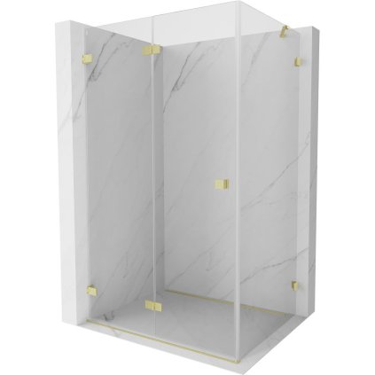 Mexen Lunar-F, sklápěcí sprchový kout levý 95 x 90 cm, 8mm čiré sklo, zlatý matný profil, 836-095-090-55-00-L