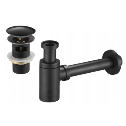 Mexen příslušenství, Umyvadlový flaškový sifon kulatý se zátkou click-clack, s přepadem, černá, 7992050-70