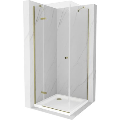 Mexen Roma sprchový kout 90 x 90 cm, 6mm čiré sklo, zlatý profil + sprchová vanička Slim, 854-090-090-50-00-4010