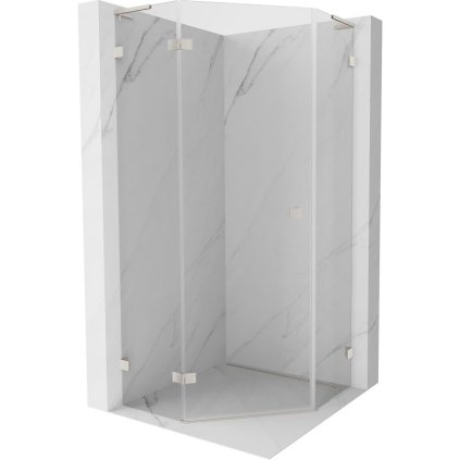 Mexen Lunar, L pětiúhelníkový sprchový kout naklápěcí doleva 100x100 cm, 8mm čiré sklo, ocelový profil, 831L-100L-100P-97-00-L