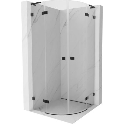 Mexen Lunar, L půlkruhový výklopný sprchový kout 90 x 90 cm, 8mm čiré sklo, černý profil, 833L-090L-090P-70-00