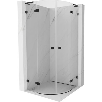 Mexen Lunar, L půlkruhový výklopný sprchový kout 90 x 90 cm, 8mm čiré sklo, černý profil, 833L-090L-090P-70-00