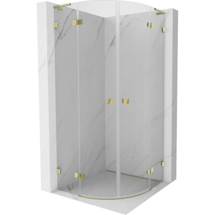 Mexen Lunar, L půlkruhový výklopný sprchový kout 90 x 90 cm, 8mm čiré sklo, zlatý profil, 833L-090L-090P-50-00