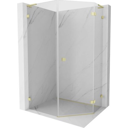Mexen Lunar, L pravý výklopný pětiúhelníkový sprchový kout 80 x 90 cm, 8mm čiré sklo, zlatý matný profil, 831L-080P-090L-55-00-P