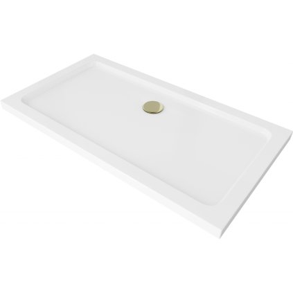 Mexen SLIM - Obdélníková sprchová vanička 140x70x5cm + zlatý sifon, bílá, 40107014G