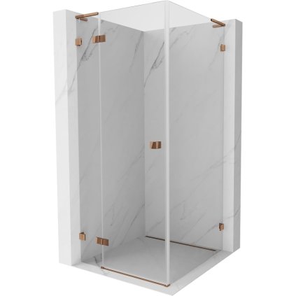 Mexen Lunar, L sklápěcí sprchový kout levý 90 x 90 cm, 8mm čiré sklo, profil růžové zlato, 834L-090-090-60-00-L