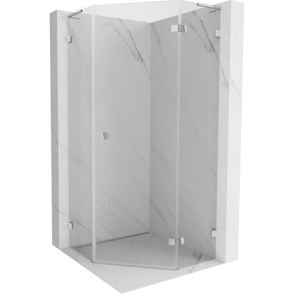 Mexen Lunar, L sklopný pětiúhelníkový sprchový kout pravý 90 x 90 cm, 8mm čiré sklo, chromový profil, 831L-090P-090L-01-00-P