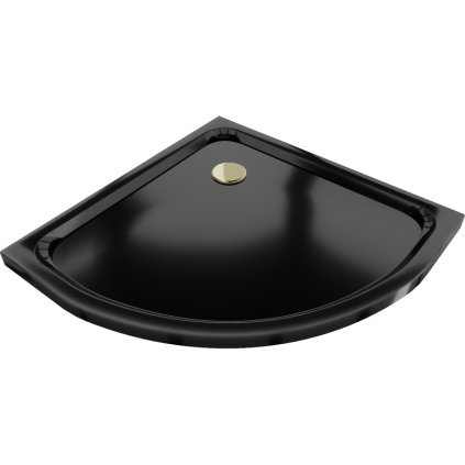 Mexen SLIM - Čtvrtkruhová sprchová vanička 70x70x5cm + zlatý sifon, černá, 41707070G