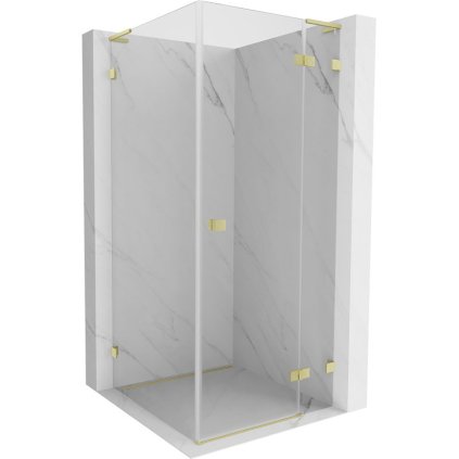 Mexen Lunar, L výklopný sprchový kout pravý 70 x 70 cm, 8mm čiré sklo, zlatý kartáčovaný - 834L-070-070-55-00-P