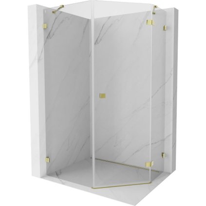 Mexen Lunar, pětiúhelníkový sprchový kout naklápěcí vpravo 80 x 90 cm, 8mm čiré sklo, zlatý profil, 831-080P-090L-50-00-P