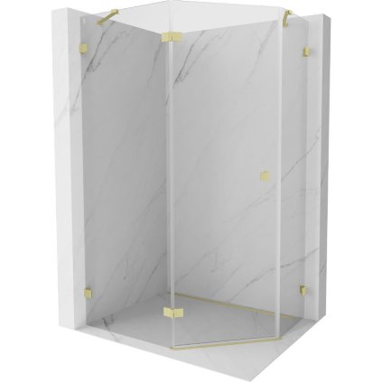 Mexen Lunar, pětiúhelníkový sprchový kout s levým sklonem 90 x 80 cm, 8mm čiré sklo, zlatý matný profil, 831-090L-080P-55-00-L